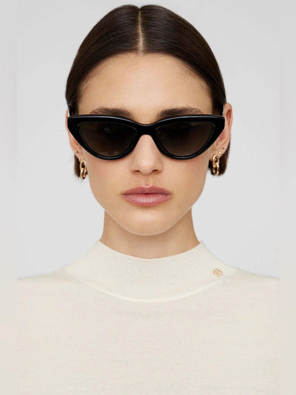 Anine Bing Sedona Black Cat Eye Sunglasses Polarized Minimalist Luxury New